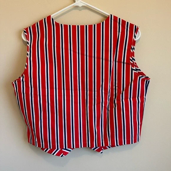 Vtg 60’s/70’s Permanent Press Women’s Red White Blue Striped Vest 15/16 Japan - Picture 2 of 6